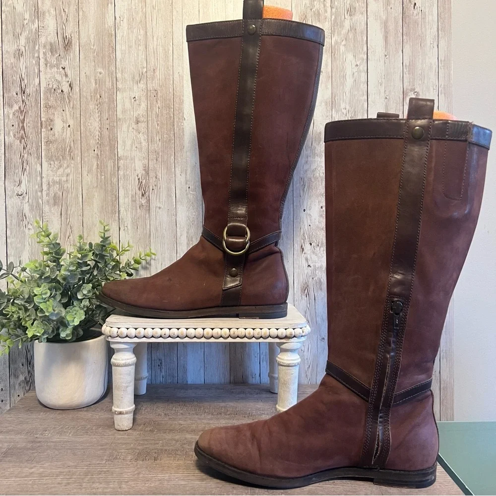 Cole Haan Dark Brown Tall Leather Riding Boots Preppy Country Womens 7.5